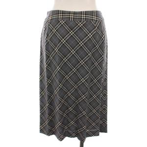 BURBERRY LONDON スカート チェック ひざ丈 ウール 38 グレー 黒 白 水色 FXA45-008 /YM