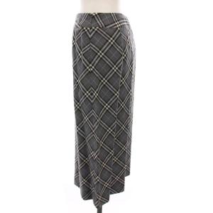 BURBERRY LONDON スカート チェック ひざ丈 ウール 38 グレー 黒 白 水色 FXA45-008 /YM