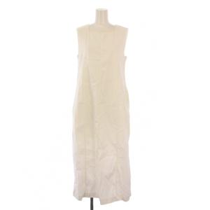 24SS コットンナイロンピケスクエアネックワンピース フレア マキシ ロング ノースリーブ 36 白