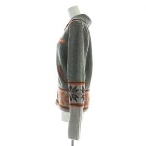 HYSTERIC GLAMOUR ニットジャケット ラムファー F グレー オレンジ ロゴ ジップアップ 柄 2ND-2750 /AP