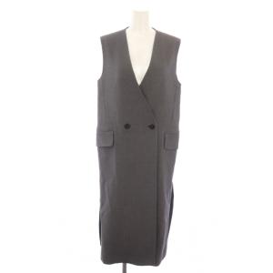 ロング ベスト コート ウール 38 グレー ダブルブレスト Vネック スリット 531-5250800