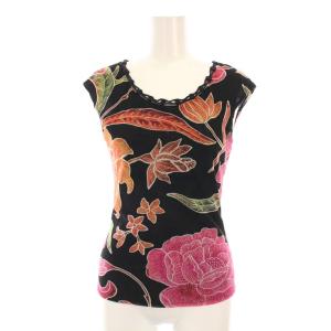 カットソー ノースリーブ 花柄 総柄 1 黒 ブラック マルチカラー 015-111407 /YM