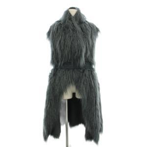 L-SOILI OVERCOAT ノースリーブ ロング ベスト コート XS ネイビー 紺色 グレー ファー