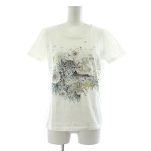 Tシャツ カットソー 半袖 ヒョウ柄 プリント ラインストーン装飾 コットン S 白 ホワイト 5002-069