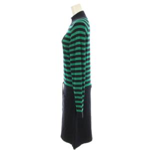 LANVIN SPORT ニットワンピース F 緑 グリーン ネイビー ボーダー 長袖 ひざ丈 VLG7941B7 VLG7941B7
