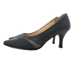 himiko 切替デザインポインテッドトゥパンプス ヒール 24 ネイビー 紺 /IU