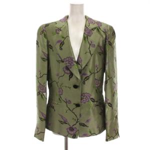 テーラードジャケット 花柄 シルク混 アウター 40 グリーン 緑 パープル 紫 /YM