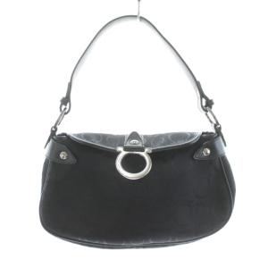 ガンチーニ ワンショルダーバッグ ハンドバッグ キャンバス レザー 黒 ブラック AF-21 6847