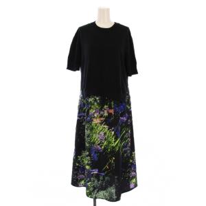 ニット ワンピース 半袖 ロング 柄 切替 シルク M マルチカラー /BM