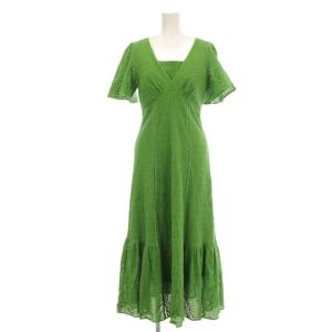 24SS カットワークレースフレアスリーブ ワンピース 半袖 ロング 1 黄緑 グリーン FWFO242231