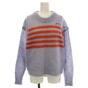 モヘヤ ウール ニット セーター ボーダー XXS 紫 パープル 2555 /G