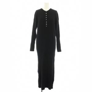 24AW ヘンリーネックリブニットワンピース ロング 長袖 黒 ブラック 24040200557030
