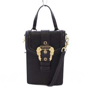 2WAY ショルダーバッグ ハンドバッグ レザー ロゴ バイカラー 黒 ブラック ゴールドカラー /BB