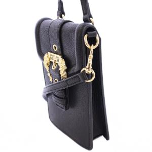 VERSACE JEANS COUTURE 2WAY ショルダーバッグ ハンドバッグ レザー ロゴ バイカラー 黒 ブラック ゴールドカラー /BB