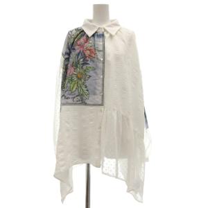 イズ iS 美品 シャツ ブラウス 花柄 切替 長袖 M 白 ホワイト /YJ