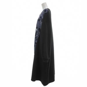 ScoLar ワンピース ボア切替 ミモレ ロング 黒 ブラック グレー 青 ブルー 裏起毛 /YJ