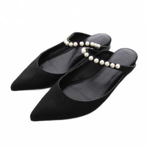 パールストラップ付き ミュール パンプス ポインテッドトゥ 37 黒 /YM
