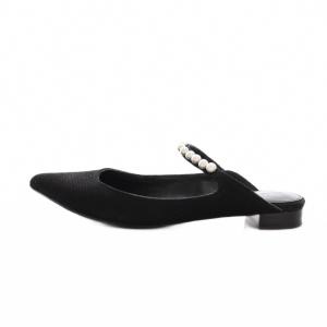 TSURU by Mariko Oikawa パールストラップ付き ミュール パンプス ポインテッドトゥ 37 黒 /YM