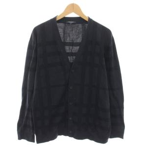 カーディガン Vネック 長袖 チェック柄 LL 紺 ネイビー A1P94-111-28 /YT