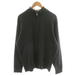 ニット セーター 長袖 ハーフジップ エルボーパッチ チェック柄 コットン LL グレー BBV96-520-08