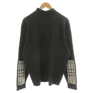 BURBERRY LONDON ニット セーター 長袖 ハーフジップ エルボーパッチ チェック柄 コットン LL グレー BBV96-520-08