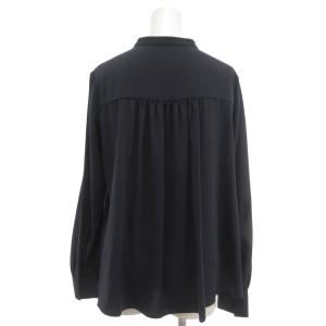 PLST 美品 長袖シャツ ブラウス レース S 紺 ネイビー バンドカラー /YJ