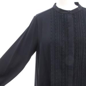 PLST 美品 長袖シャツ ブラウス レース S 紺 ネイビー バンドカラー /YJ