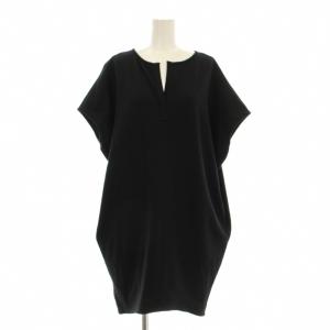 ワンピース ひざ丈 フレンチスリーブ スキッパー ウール F 黒 ブラック YCD-030 /KU