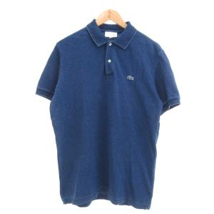 美品 ポロシャツ 鹿の子 インディゴ 半袖 L 青 ブルー /YJ