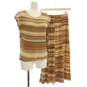 セットアップ ボーダー ノースリーブ カットソー ロング スカート M ベージュ 茶 JO172UB702
