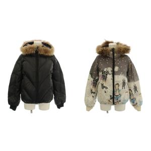 雪の日 リバーシブル ダウンジャケット フード ラクーンファー 2 黒 グレー TC63FC052 /G