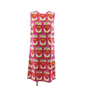 ワンピース ひざ丈 ノースリーブ 総柄 プリント 38 ピンク マルチカラー F65E6T FSAU6