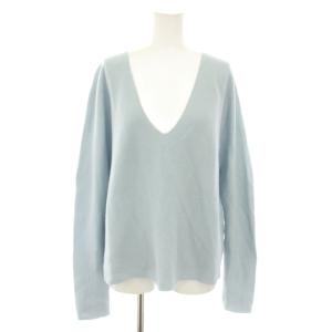 ニット セーター Vネック 長袖 カシミヤ混 M 水色 ライトブルー /YT