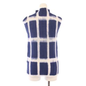 ISSEY MIYAKE カットソー ノースリーブ ハイネック ストレッチ チェック柄 バイカラー 青 ブルー 白 ホワイト /BB