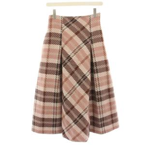 24AW ロービングチェックロングスカート フレアスカート ラムウール混 マキシ 1 ピンク SWFS244085