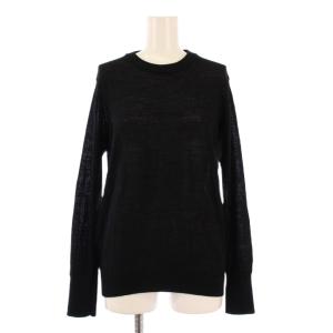 Spiners クルーネックプルオーバー ニット 長袖 ストレッチ 薄手 ウール 無地 F 黒 ブラック