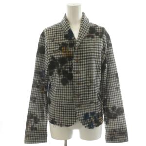 シャツ ブラウス 長袖 チェック柄 ウール 4 白 ホワイト 紺 ネイビー /AN34