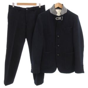セットアップ ジャケット テーラード パンツ スラックス ツイード M L 紺 ネイビー /NU