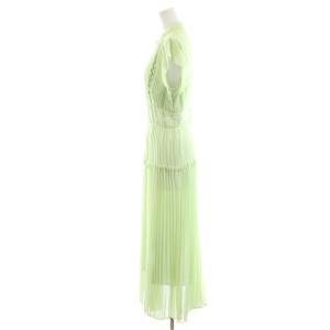 SNIDEL 22SS プリーツプリントワンピース ミモレ ロング フレンチスリーブ リボン S ライトグリーン AWFO221048