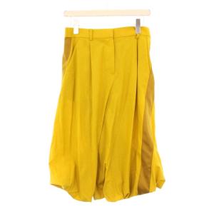 フレアスカート バルーン ミモレ ロング ジップフライ ウール混 切替 2 マスタード /BB