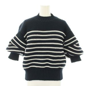 23SS ボーダー ボリュームスリーブクルーネックニット 1 ネイビー