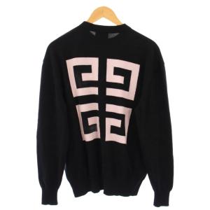 GIVENCHY ニット セーター 長袖 クルーネック ロゴ バイカラー S 黒 ブラック ピンク /BB