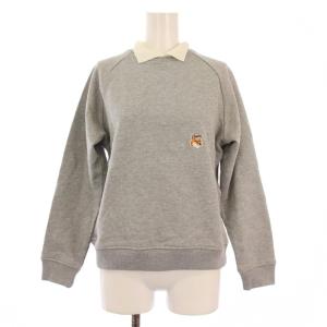 スウエット トレーナー 長袖 ストレッチ ワッペン ワンポイント 襟付き S グレー タグ付き /BB