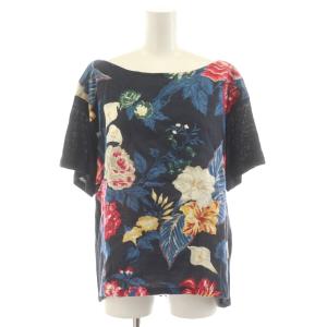 カットソー Tシャツ 半袖 麻 リネン 1 黒 ブラック 花柄 AH 26-1807 JD /RR