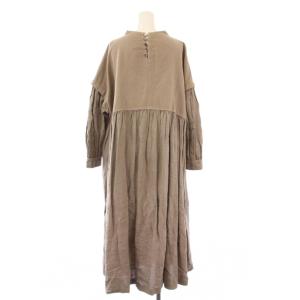 nest Robe コットンモールスキンリネン切替えドレス フレアワンピース ミモレ ロング 長袖 クルーネック F グレー