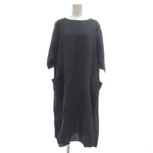 美品 ワンピース 七分袖 ロング 麻 リネン 36 紺 ネイビー /YJ