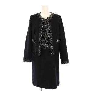 セットアップ ノーカラージャケット アウター ショート丈 タイトワンピース ひざ丈 ツイード 切替 ウール