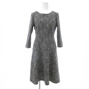 ワンピース 千鳥格子 38 白 ホワイト 黒 ブラック 長袖 総柄 /YJ