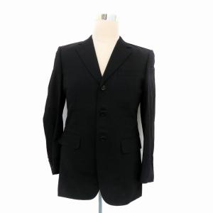 テーラードジャケット シングル ミドル丈 総裏地 ウール M 黒 ブラック /HO36