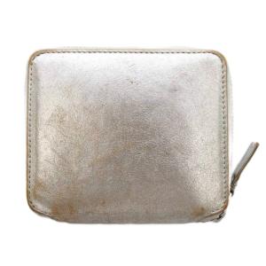 二つ折り財布 メタリック ラウンドファスナー シルバー /G